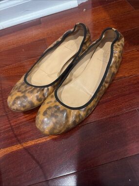 J. Crew Leopard-Print Ballet Flats in Tan and Black Trim
